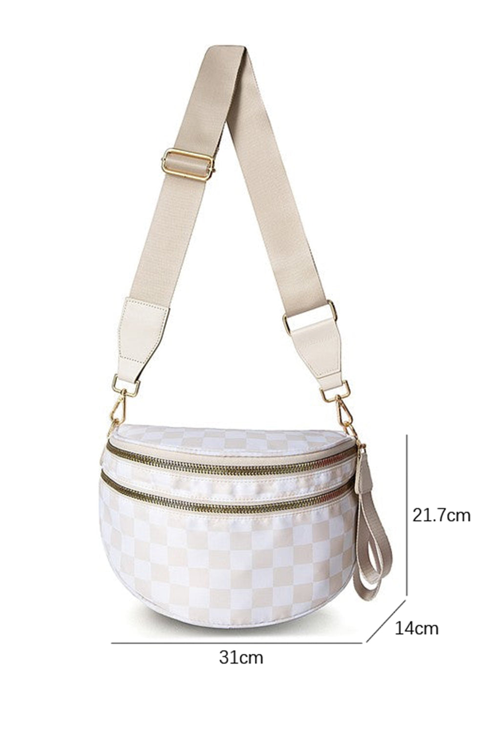Blackish Green Checkered Print Wide Strap Large Crossbody Bag