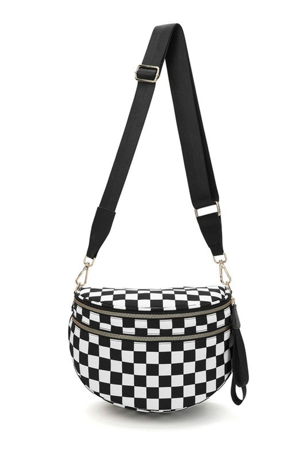 Blackish Green Checkered Print Wide Strap Large Crossbody Bag