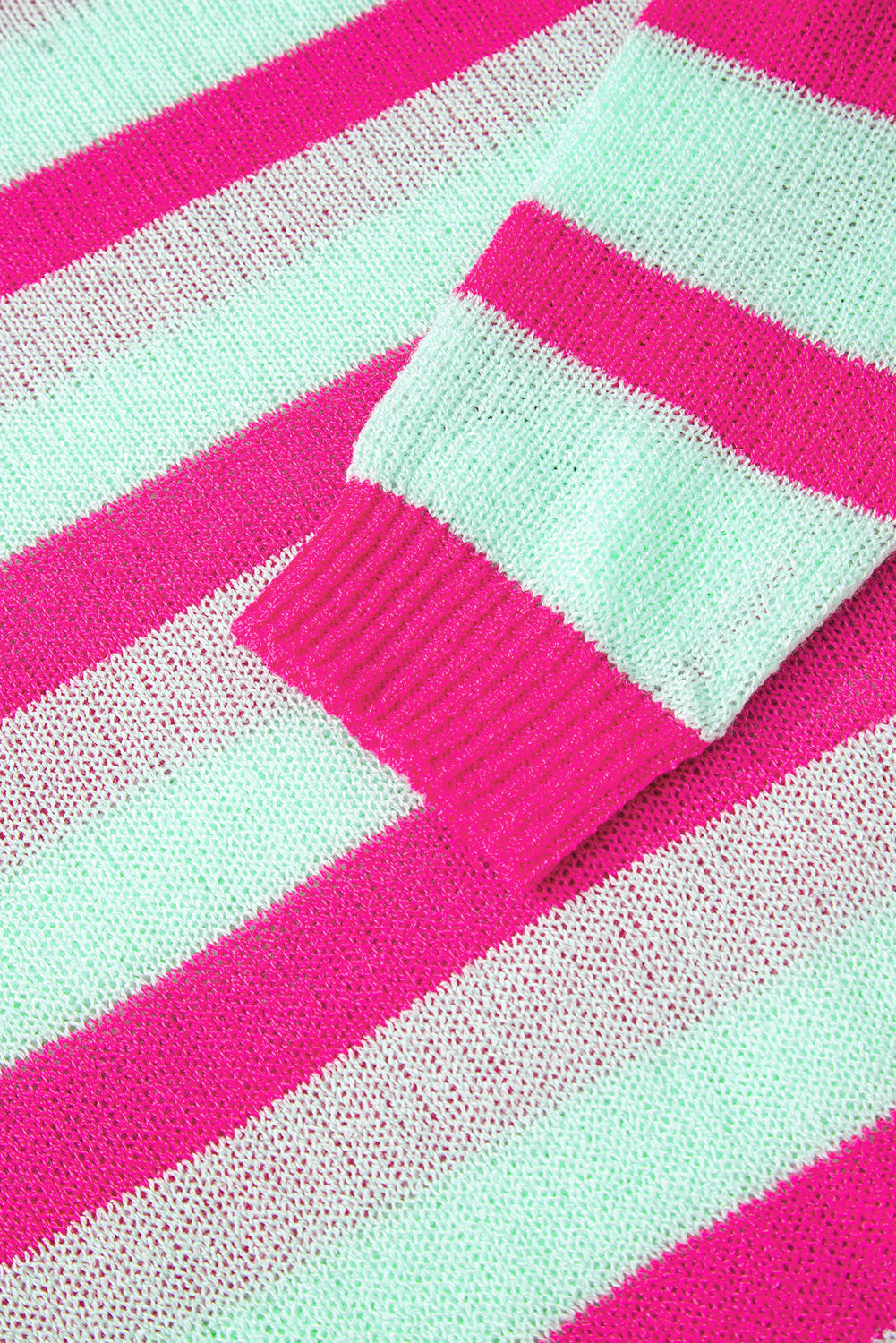 Green Striped Round Neck Colorblock Knit Sweater