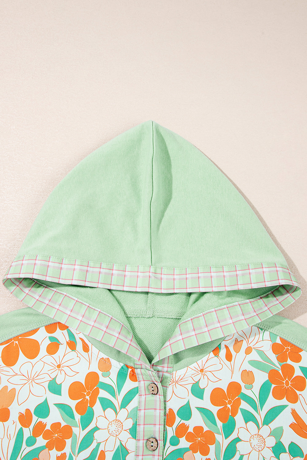 Clearly Aqua Lace Floral Patchwork Hooded Henley Top