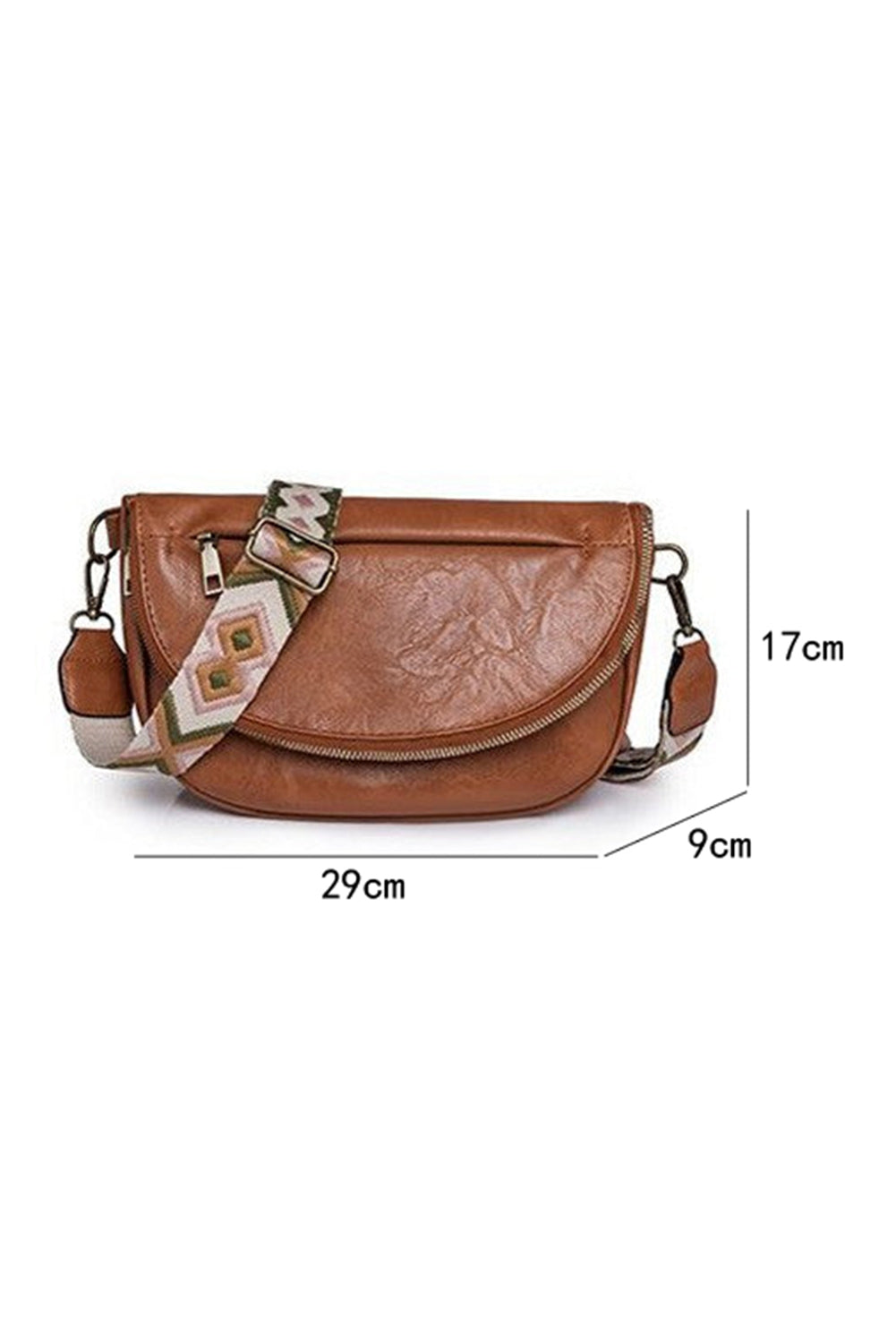 White Wide Strap Zipper PU Leather Crossbody Bag