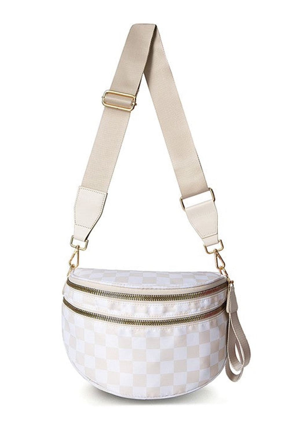 Blackish Green Checkered Print Wide Strap Large Crossbody Bag