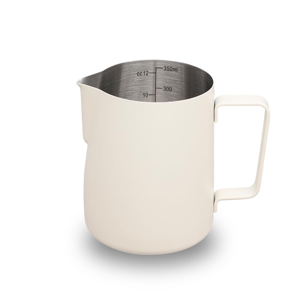watchget Stainless Steel Milk Frothing Pitcher 12oz/350ml - Espresso Steaming Pitcher for Cappuccino, Latte Art, Coffee Machine Accessories Milk Jug Coffee Frother Cup, Creamy White