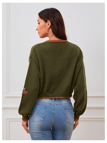 BEAUDRM Women's Flower Embroidery Cardigans Sweaters Long Sleeve Button Down Knitted Loose Outwear Multicolor XX-Small