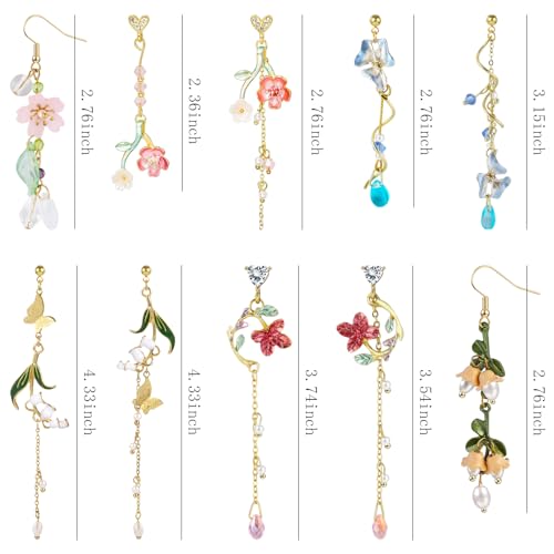NEWITIN 6 Pairs Flower Earrings for Women Hypoallergenic Earring Butterfly Floral Tassel Earring Statement Long Flower Dangle Earrings for Women
