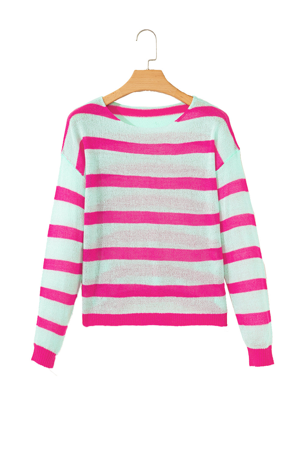 Green Striped Round Neck Colorblock Knit Sweater