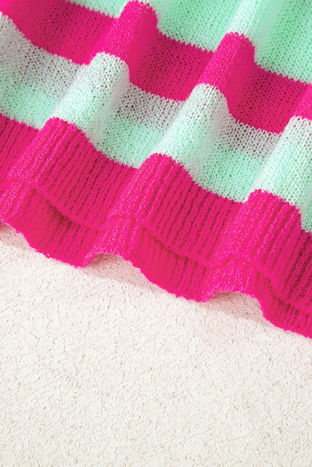 Green Striped Round Neck Colorblock Knit Sweater