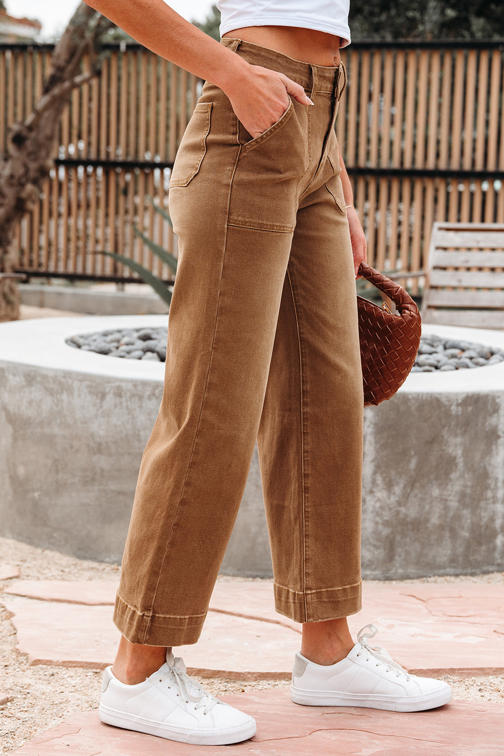 Sky Blue Cropped High Rise Wide Leg Jeans