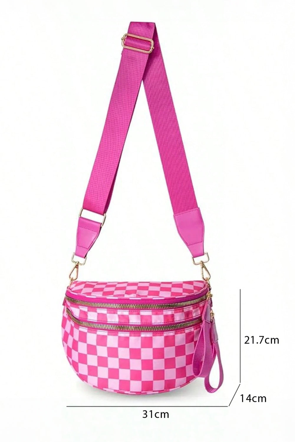 Blackish Green Checkered Print Wide Strap Large Crossbody Bag