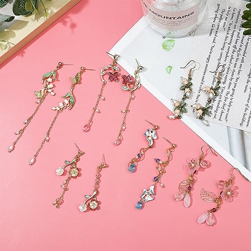 NEWITIN 6 Pairs Flower Earrings for Women Hypoallergenic Earring Butterfly Floral Tassel Earring Statement Long Flower Dangle Earrings for Women