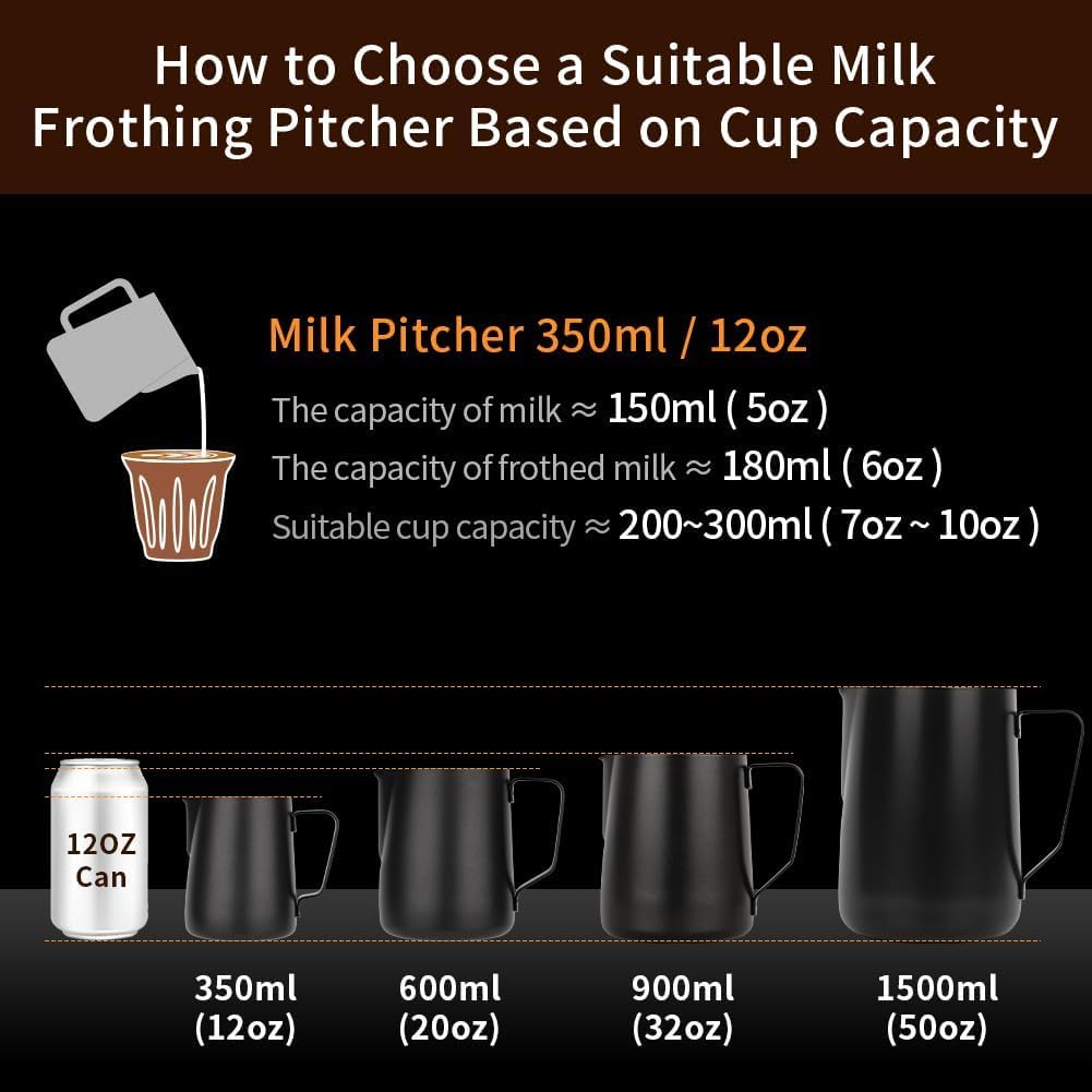 watchget Stainless Steel Milk Frothing Pitcher 12oz/350ml - Espresso Steaming Pitcher for Cappuccino, Latte Art, Coffee Machine Accessories Milk Jug Coffee Frother Cup, Creamy White