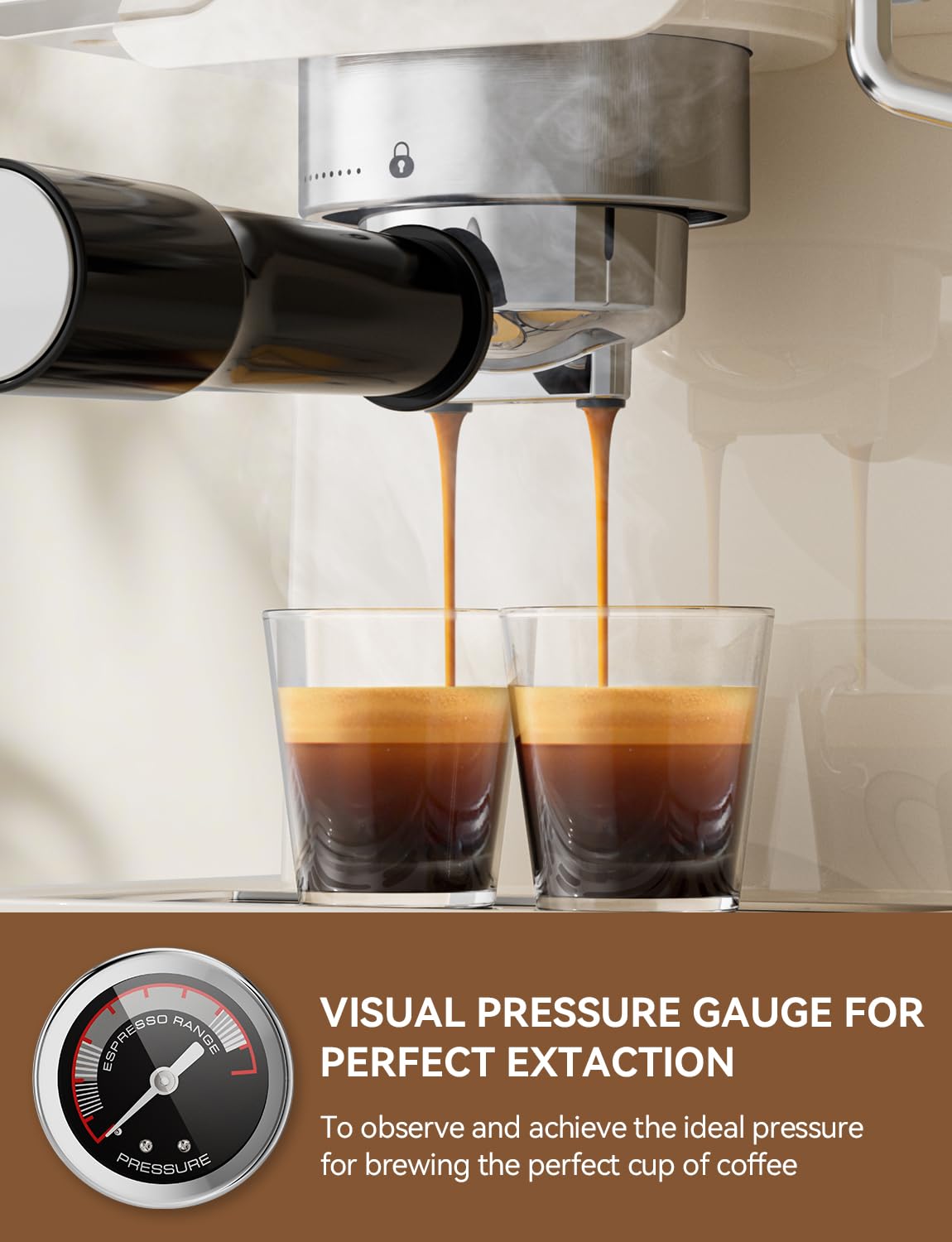 SUMSATY Espresso Machine 20 Bar, Professional Espresso Maker with Milk Frother Steamer Wand, Espresso Coffee Machine Off-white, Cappuccino & Latte Machine for Home, Retro, 1.8L Removable Water Tank