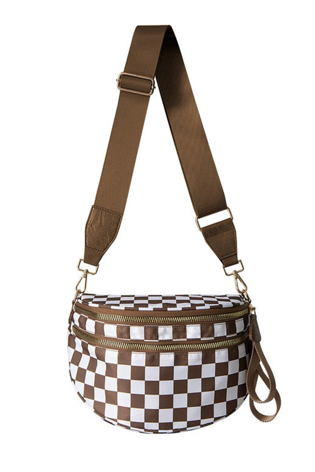 Blackish Green Checkered Print Wide Strap Large Crossbody Bag
