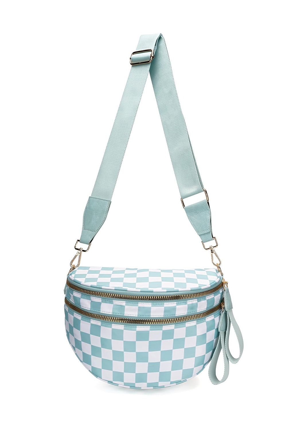 Blackish Green Checkered Print Wide Strap Large Crossbody Bag