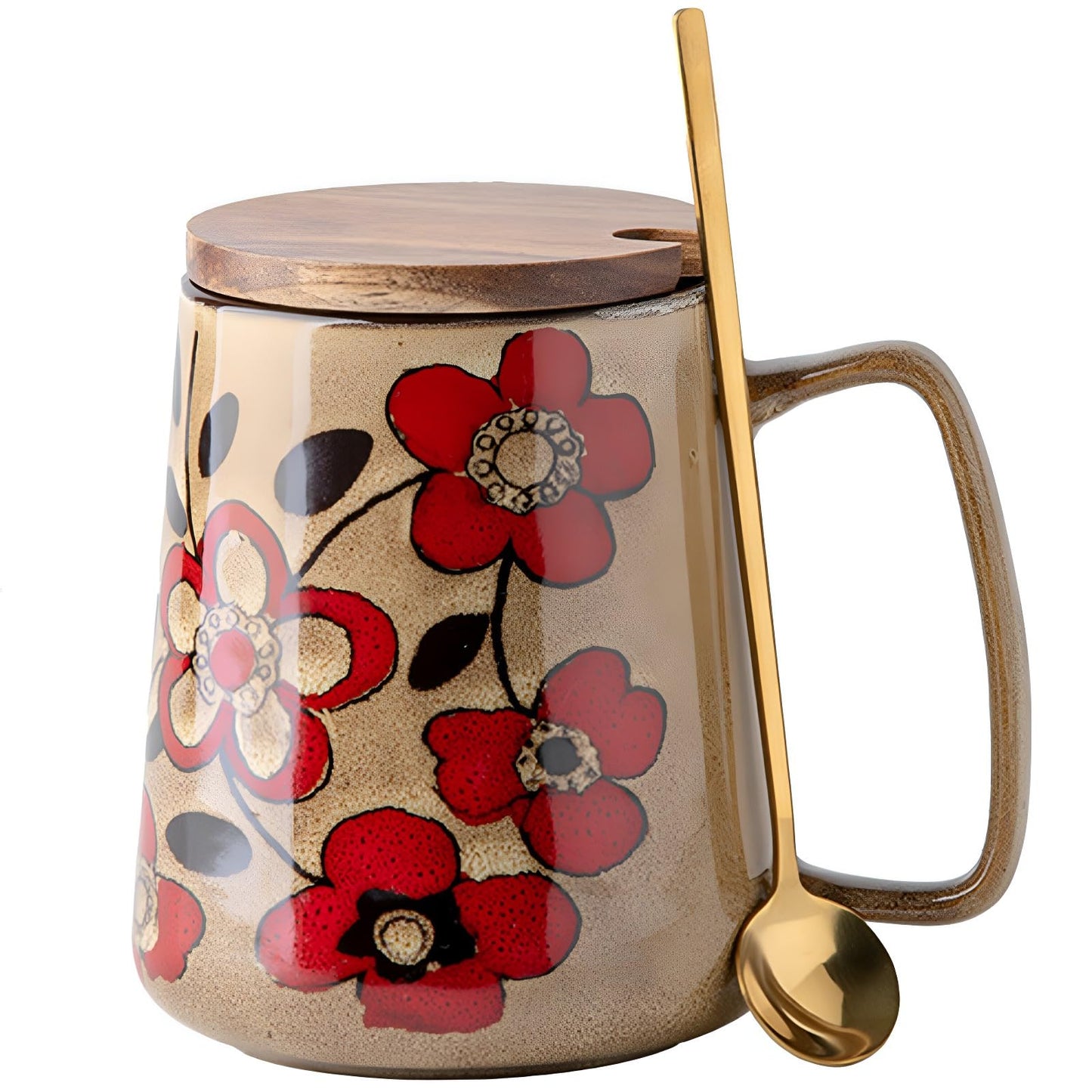 DRNKNSTX 24oz/710ml Large Ceramic Coffee Mug with Handle,Hand Painted Vintage Floral Big Coffee Cup,Tall Tea Cup for Office and Home,Extra Large Ceramic Coffee Mug,Microwave and Dishwasher Safe