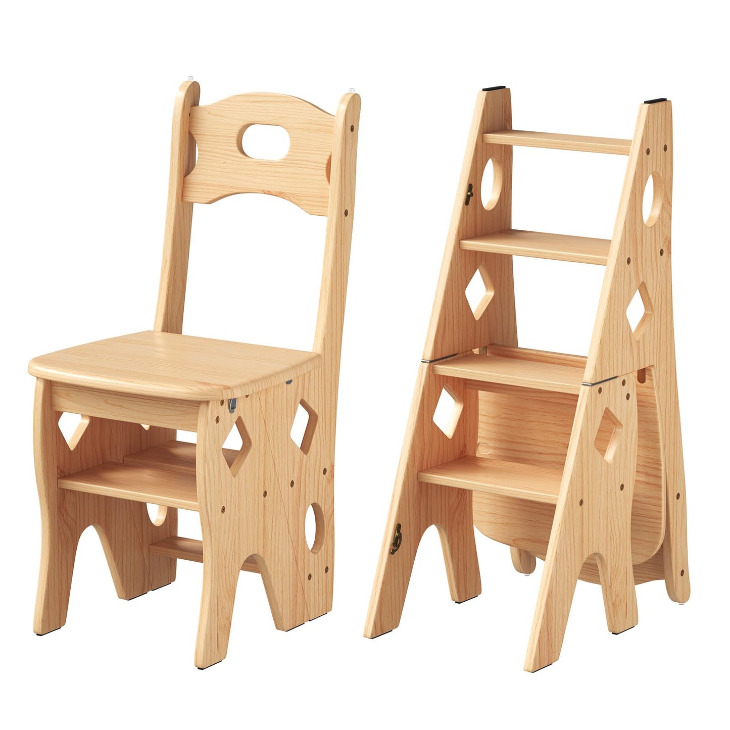 mopam Folding Library Ladder Chair 4 Tier Wooden Foldable Step Ladder Portable Step Stool Chair Display Stand Library Steps Bookshelf Flower Rack for Storage and Decoration