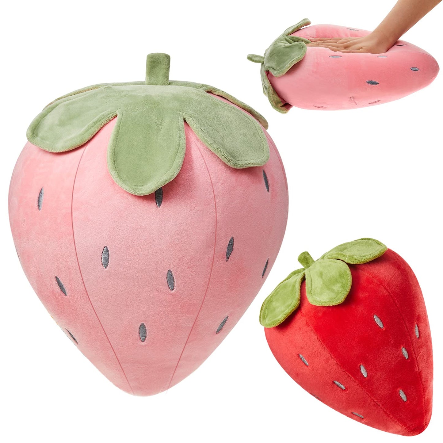 Juexica 2 Pcs Strawberry Pillow Fruit Plush Pillow 15.7 Inch 9.8 Inch Soft Kawaii Strawberry Bedroom Decor Aesthetic Cute Berry Decor for Room Home Birthday Gifts(Red,Pink)