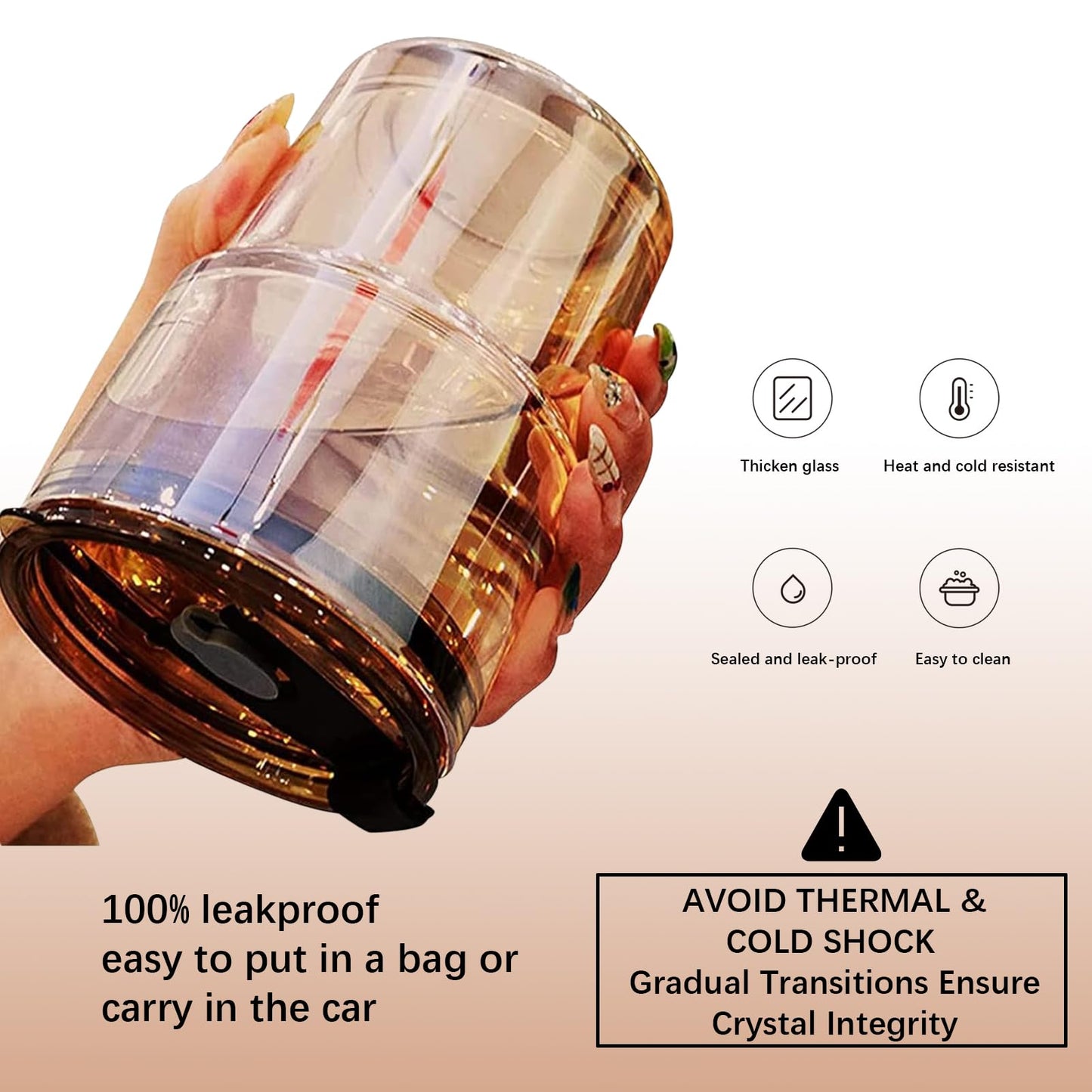 BLUEPOLAR 13oz/400ml Tumbler Water Glass, Cups with Straw and Lid Sealed Carry on for Coffee, Iced Tea, Thick Wall Insulated Glass Cup (Amber)…