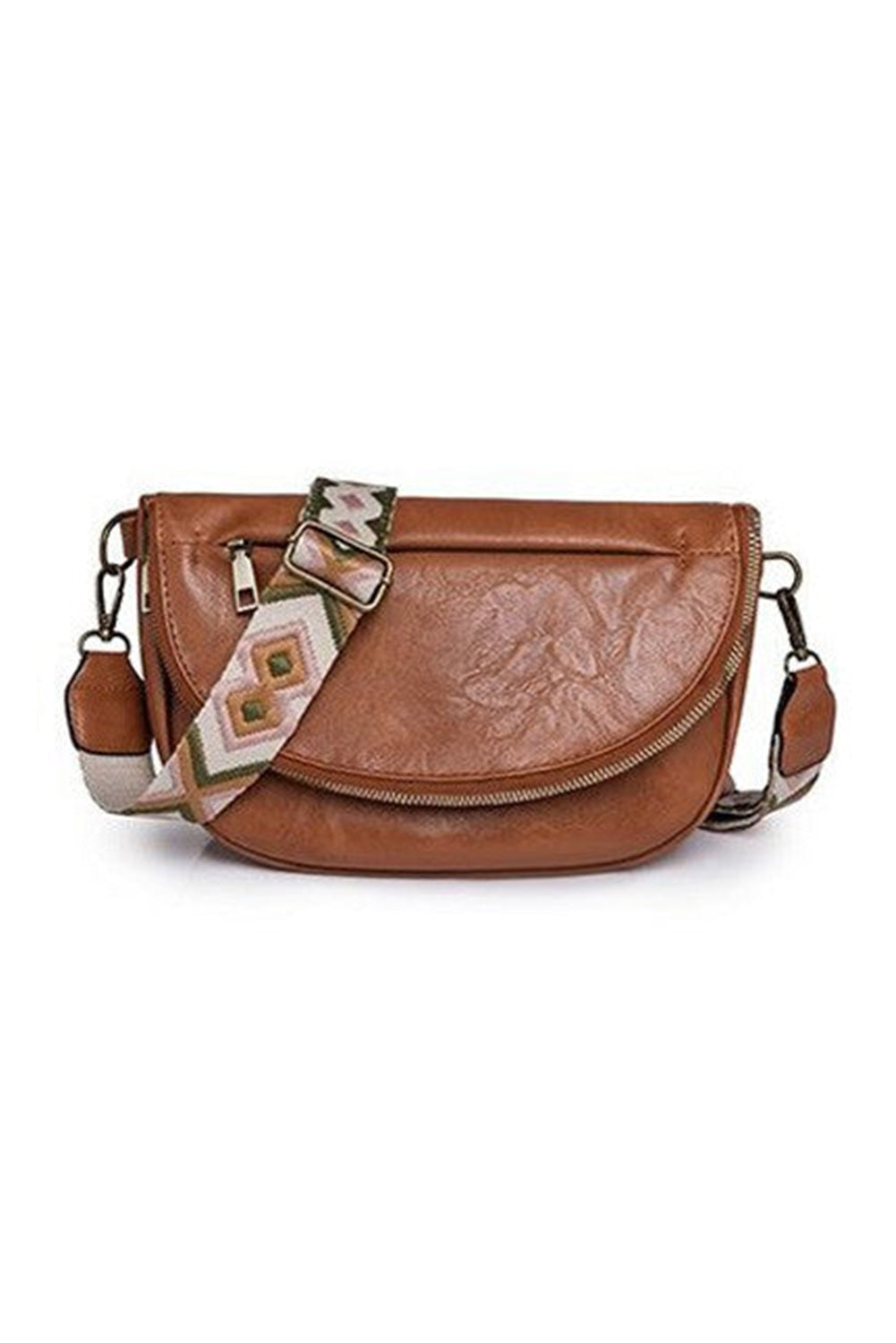 White Wide Strap Zipper PU Leather Crossbody Bag