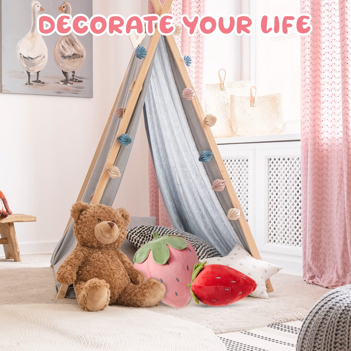 Juexica 2 Pcs Strawberry Pillow Fruit Plush Pillow 15.7 Inch 9.8 Inch Soft Kawaii Strawberry Bedroom Decor Aesthetic Cute Berry Decor for Room Home Birthday Gifts(Red,Pink)