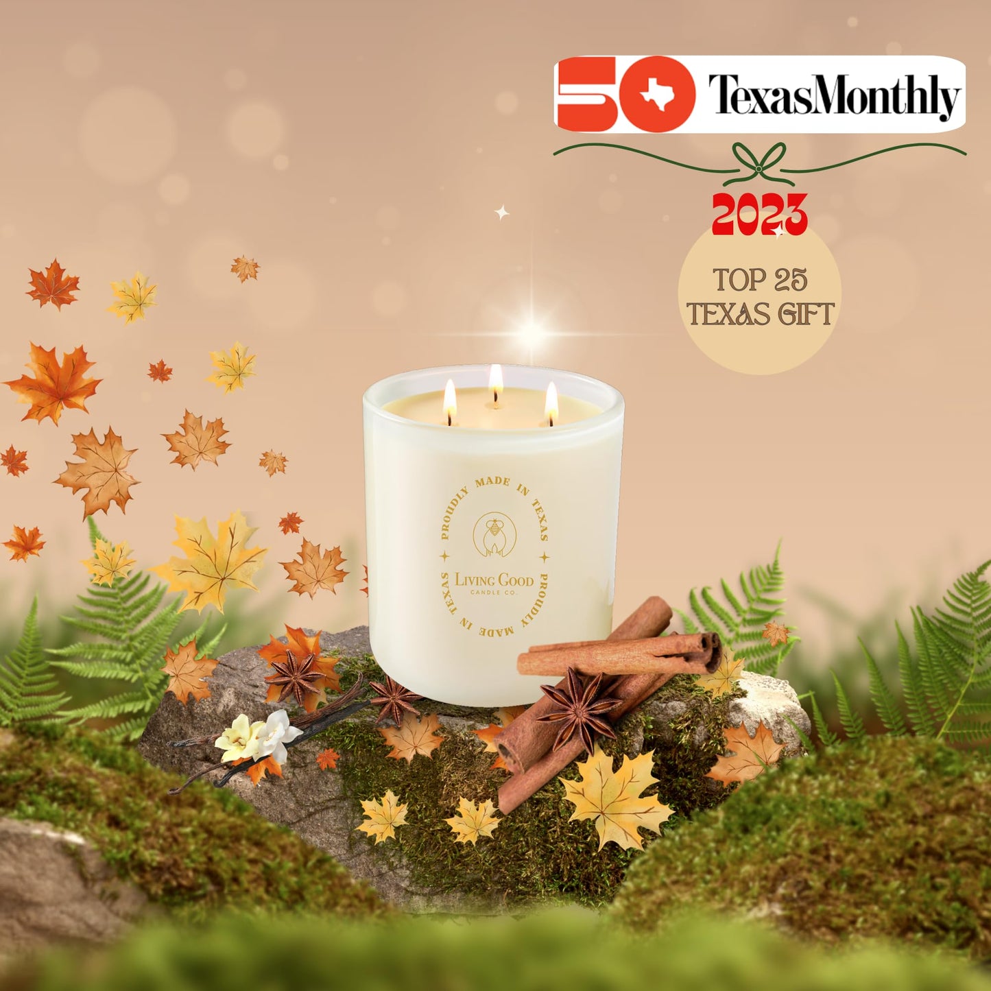 Fall Fresh Cinnamon Bark Essential Oil - Warm & Spicy Pure Beeswax Candle - 90+ Hours Long Burning - Non-Toxic Scented Candles for Autum Home Decor & Aromatherapy for Anxiety Relief - Natural - 15 OZ