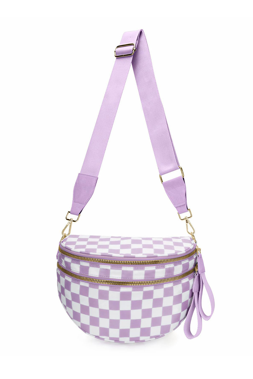 Blackish Green Checkered Print Wide Strap Large Crossbody Bag