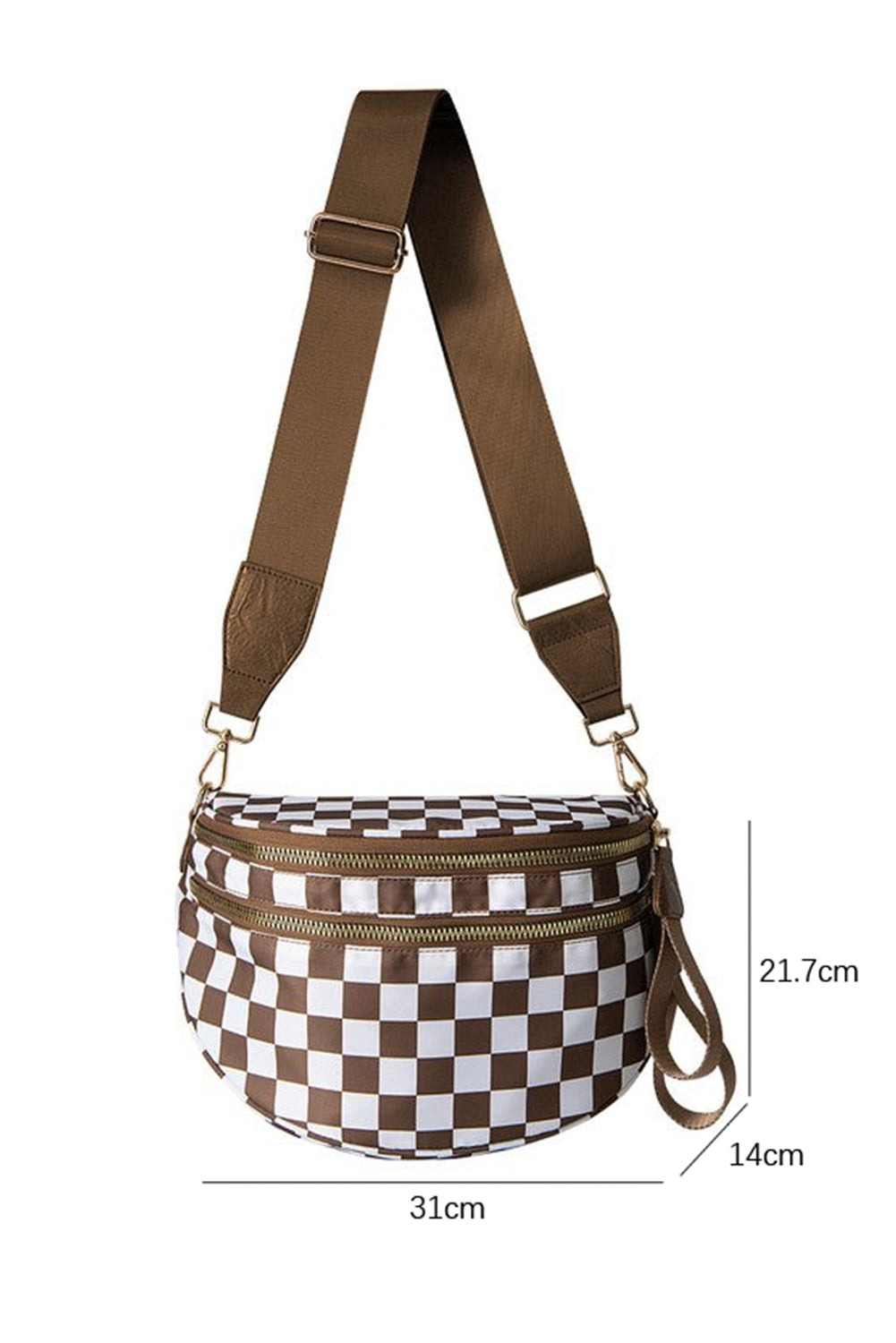 Blackish Green Checkered Print Wide Strap Large Crossbody Bag
