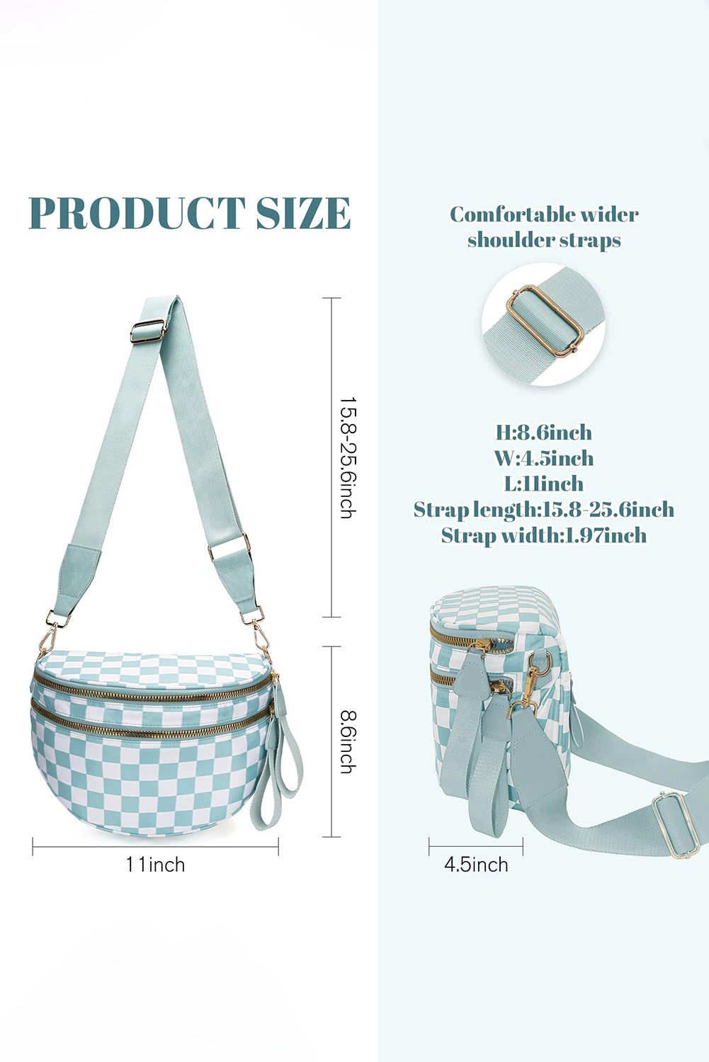 Blackish Green Checkered Print Wide Strap Large Crossbody Bag