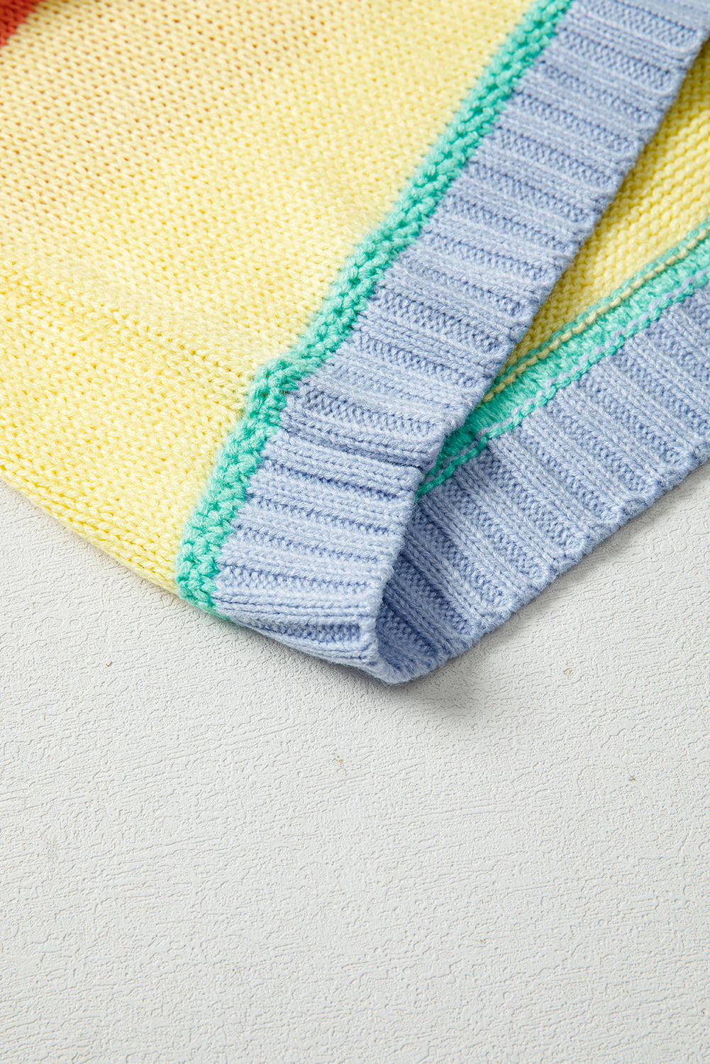 Yellow Stripe Contrasting Trim Round Neck Oversized Sweater