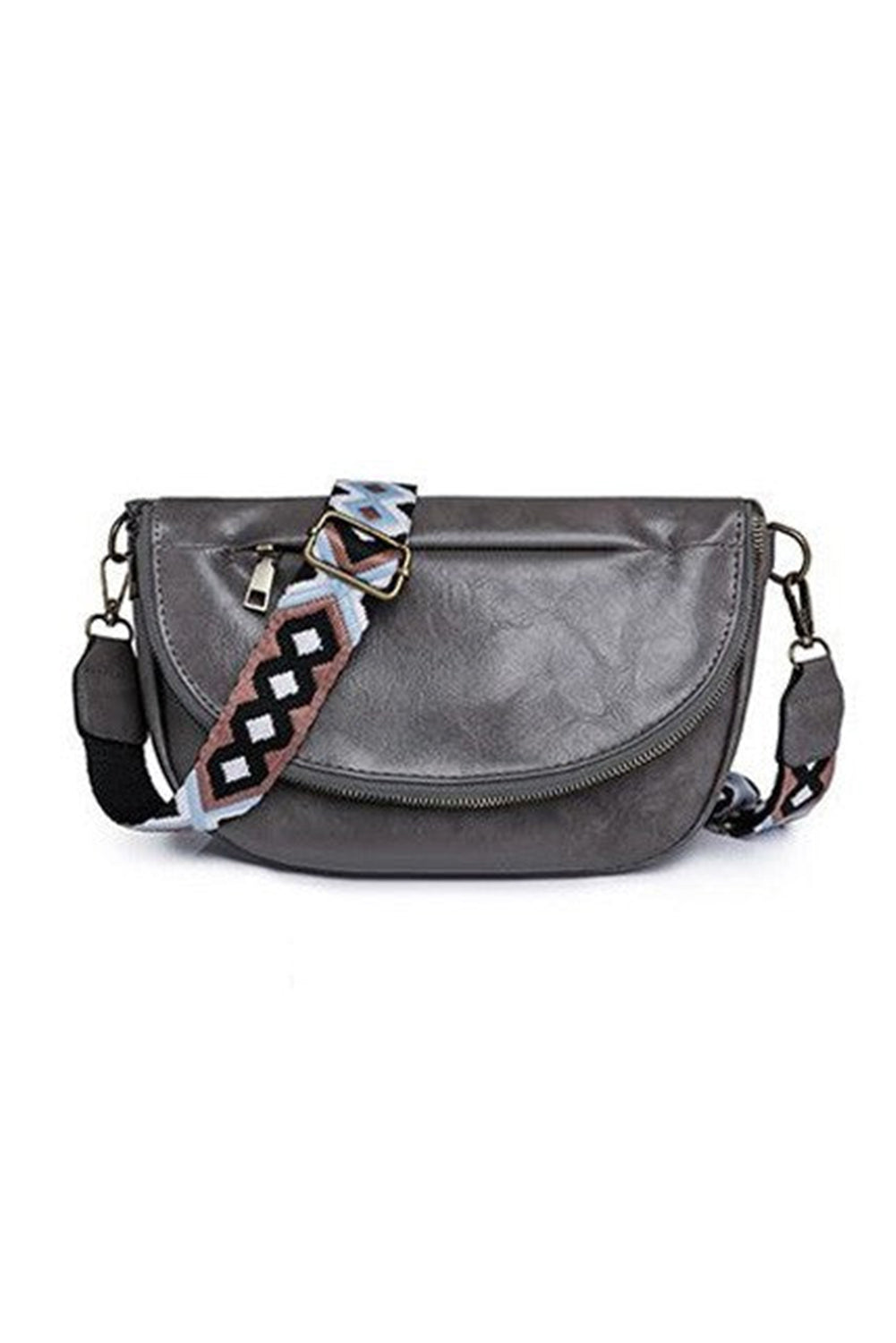 White Wide Strap Zipper PU Leather Crossbody Bag