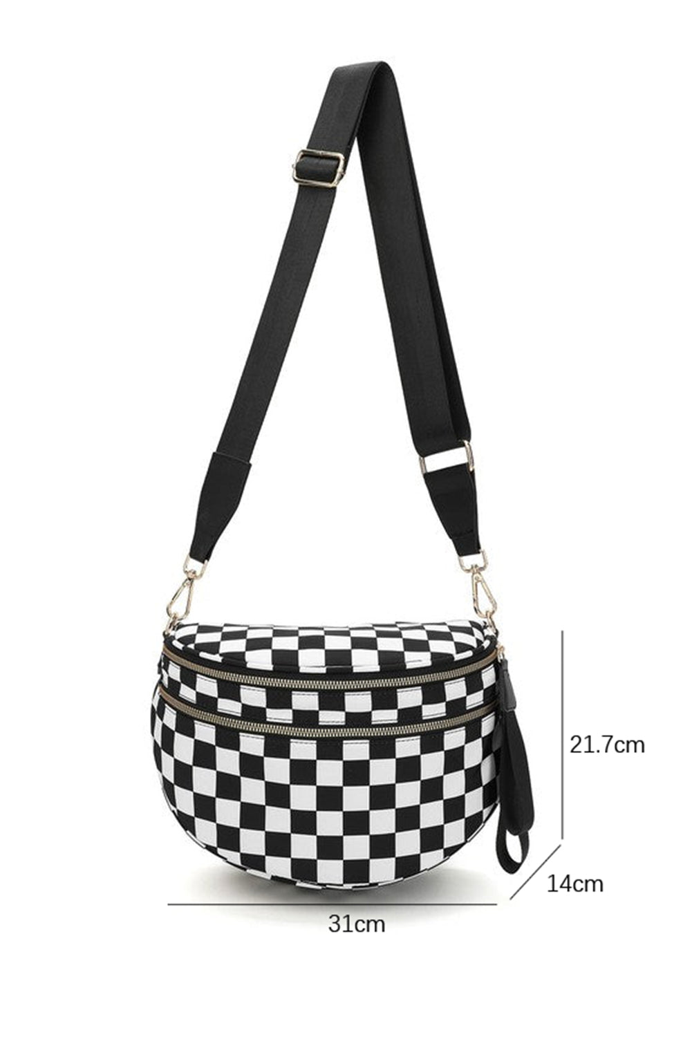 Blackish Green Checkered Print Wide Strap Large Crossbody Bag