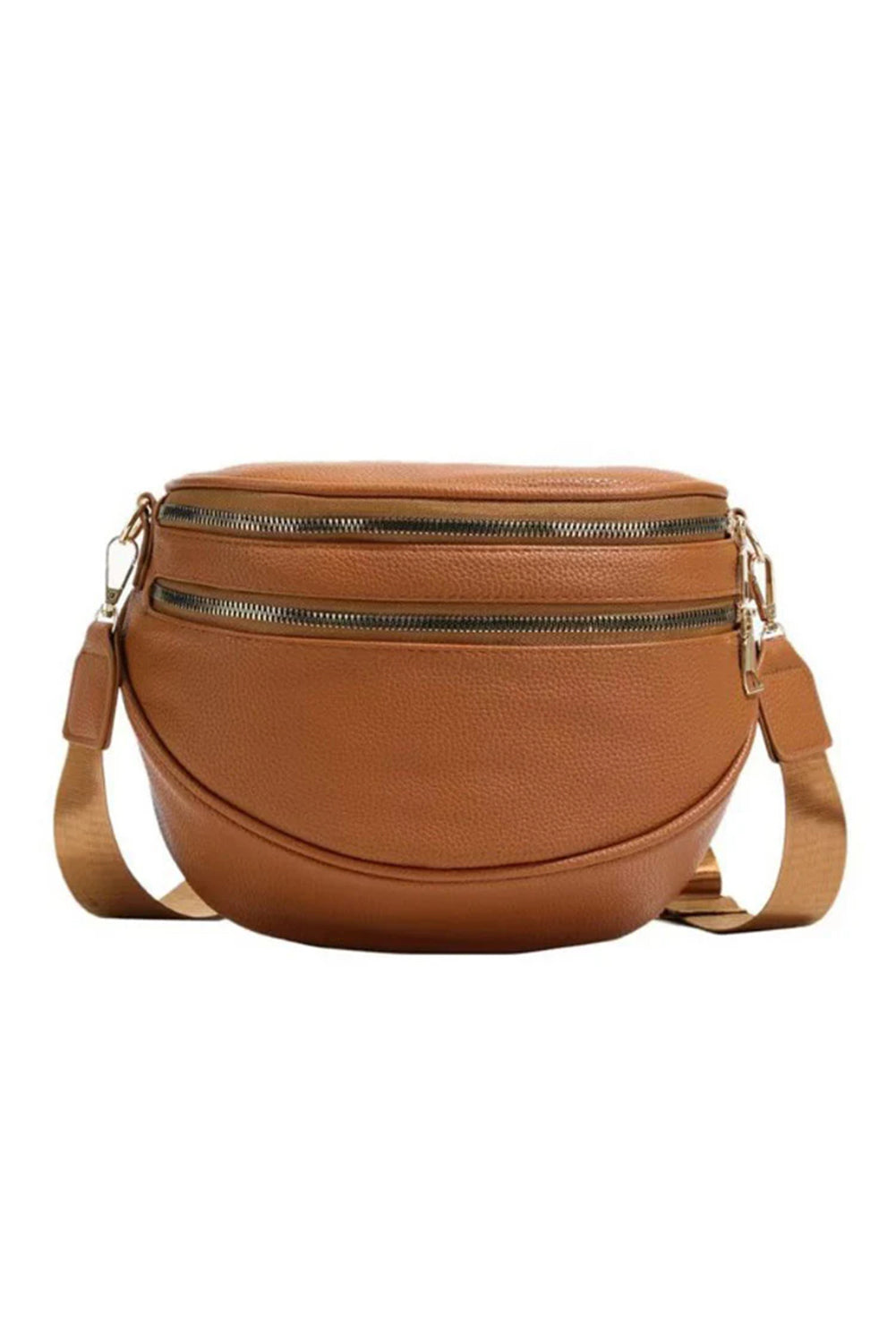 Black PU Leather Double Zipper Crossbody Bag
