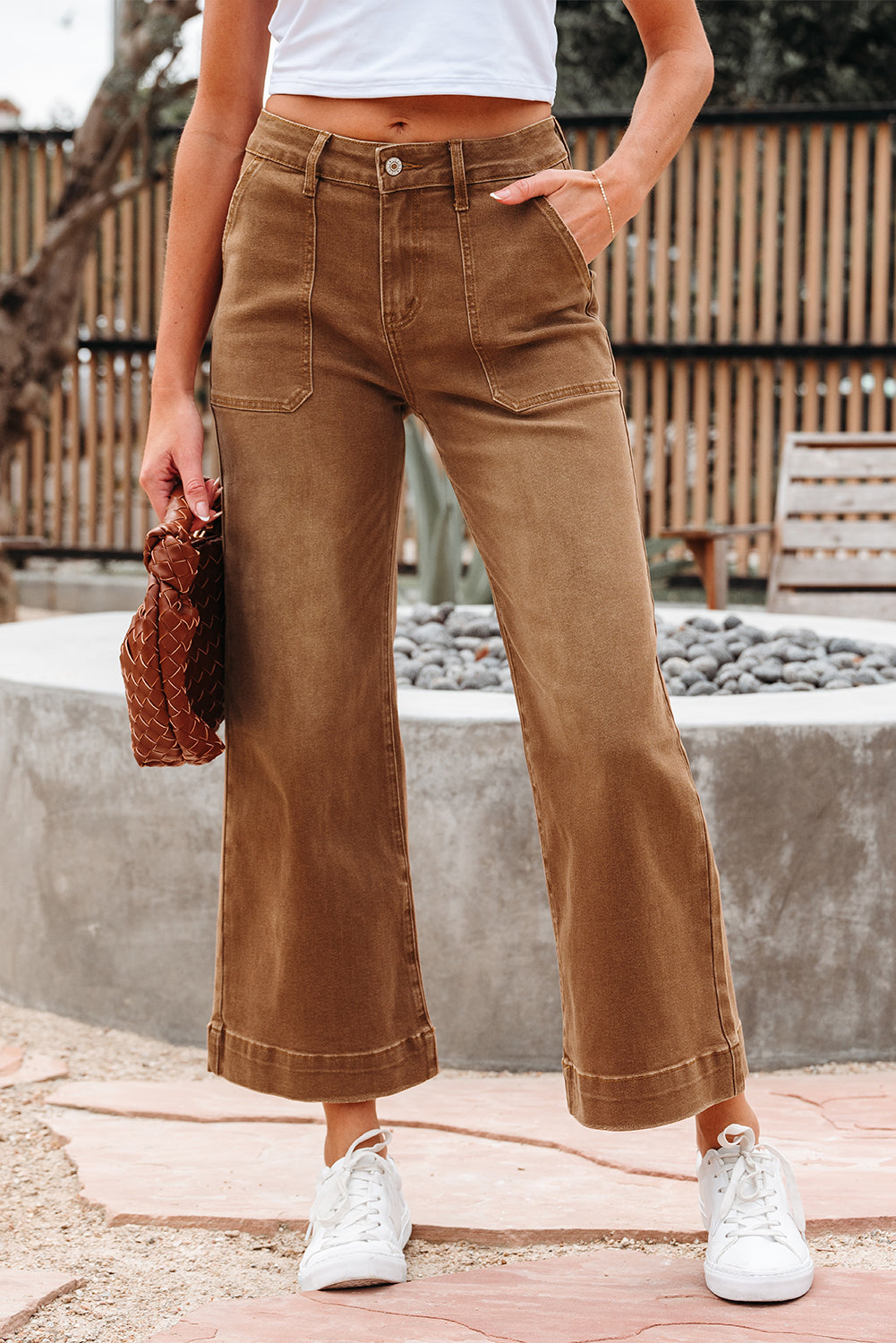 Sky Blue Cropped High Rise Wide Leg Jeans