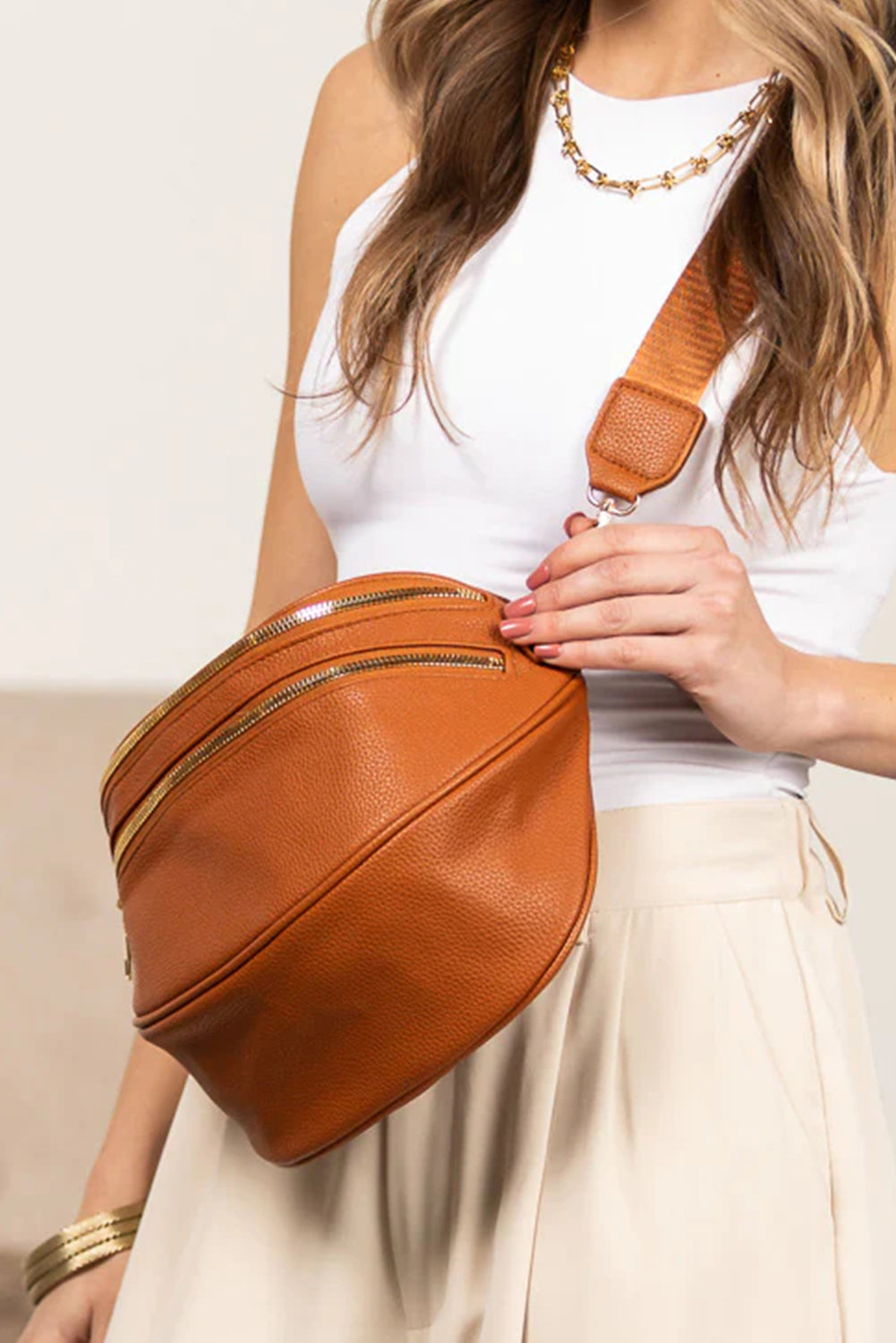 Black PU Leather Double Zipper Crossbody Bag