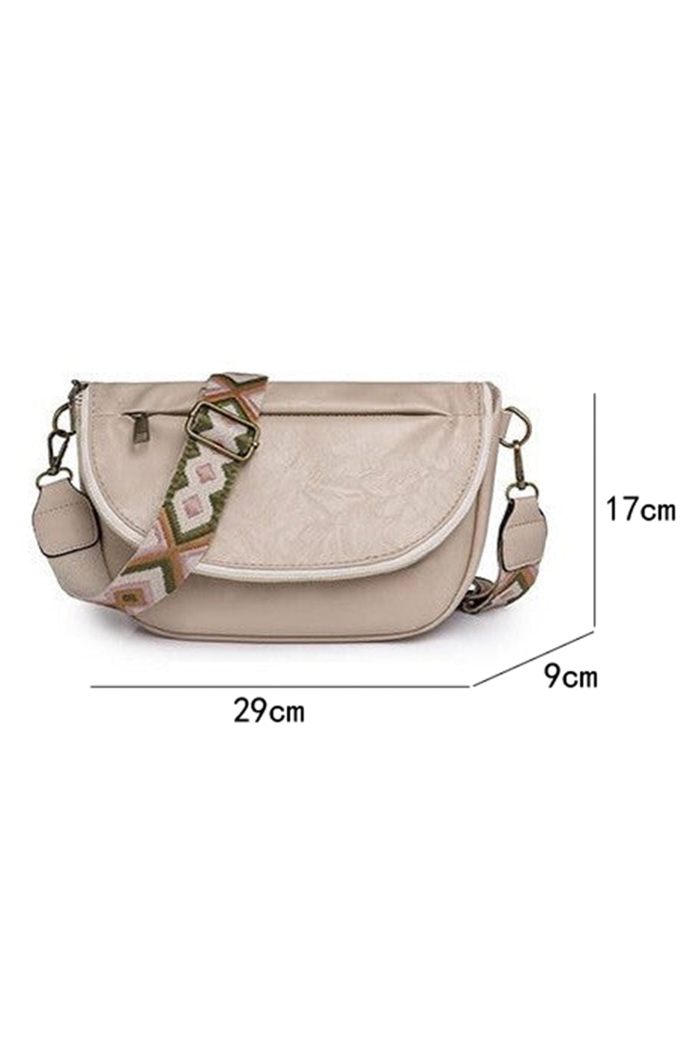 White Wide Strap Zipper PU Leather Crossbody Bag