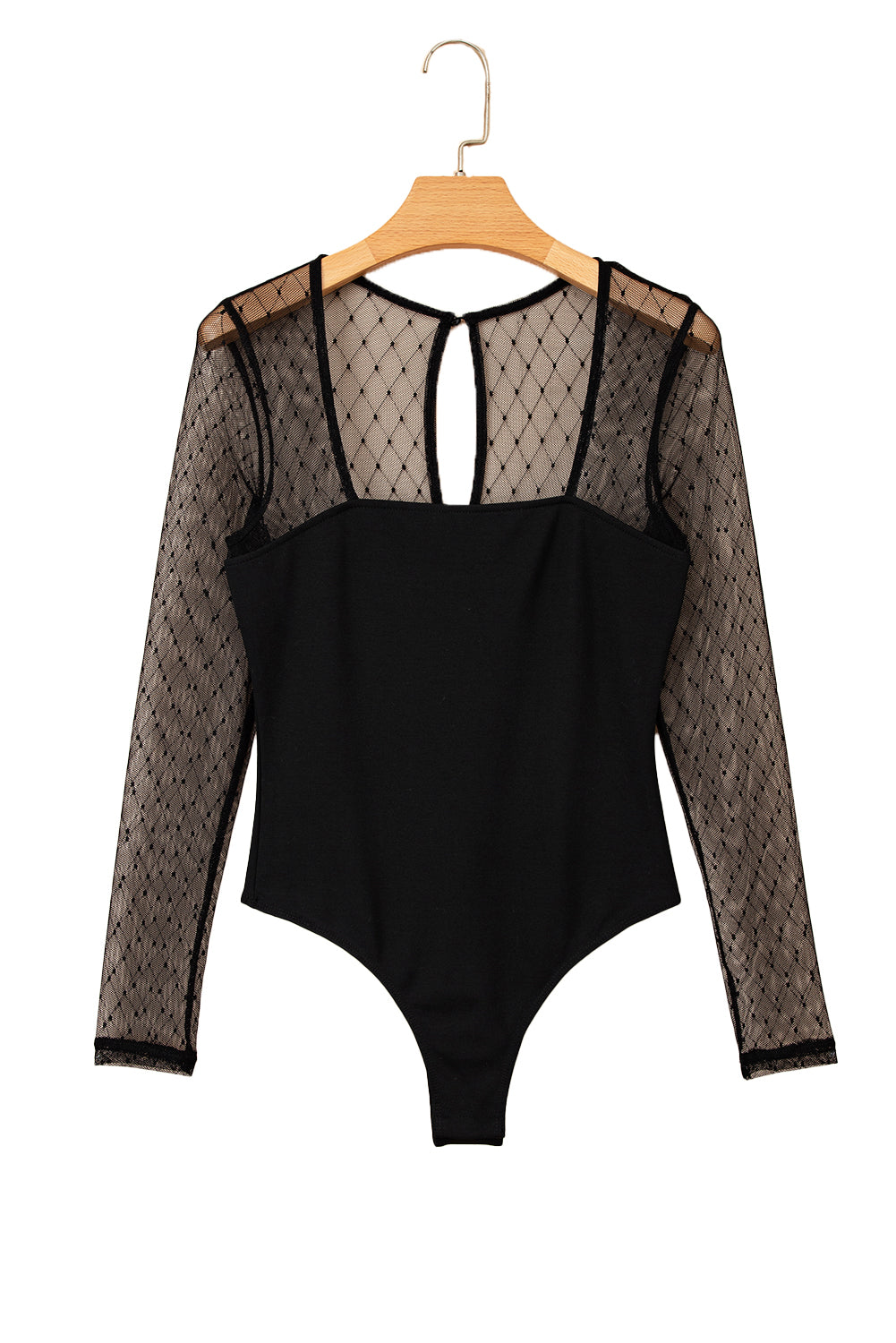 Black Polka Dot Mesh Long Sleeve Square Neck Bodysuit