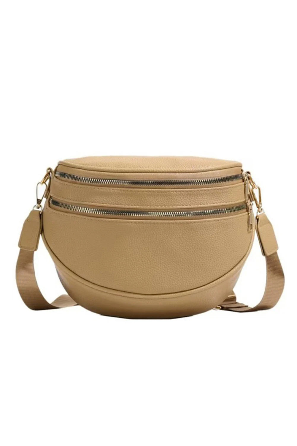 Black PU Leather Double Zipper Crossbody Bag
