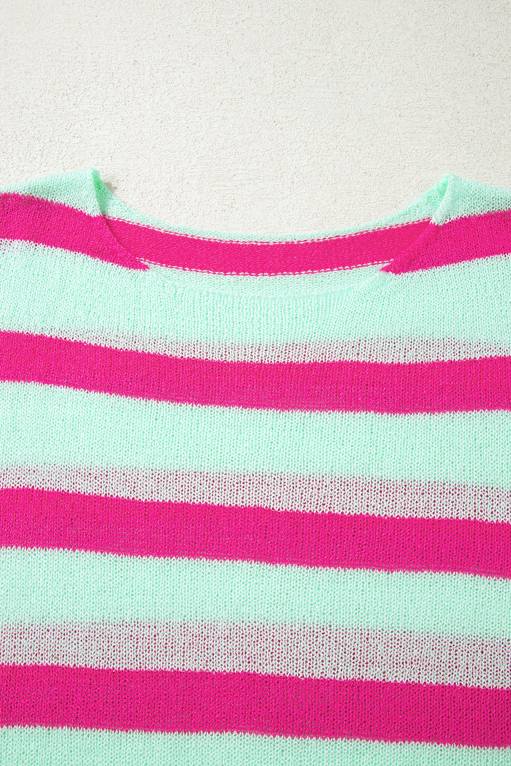 Green Striped Round Neck Colorblock Knit Sweater