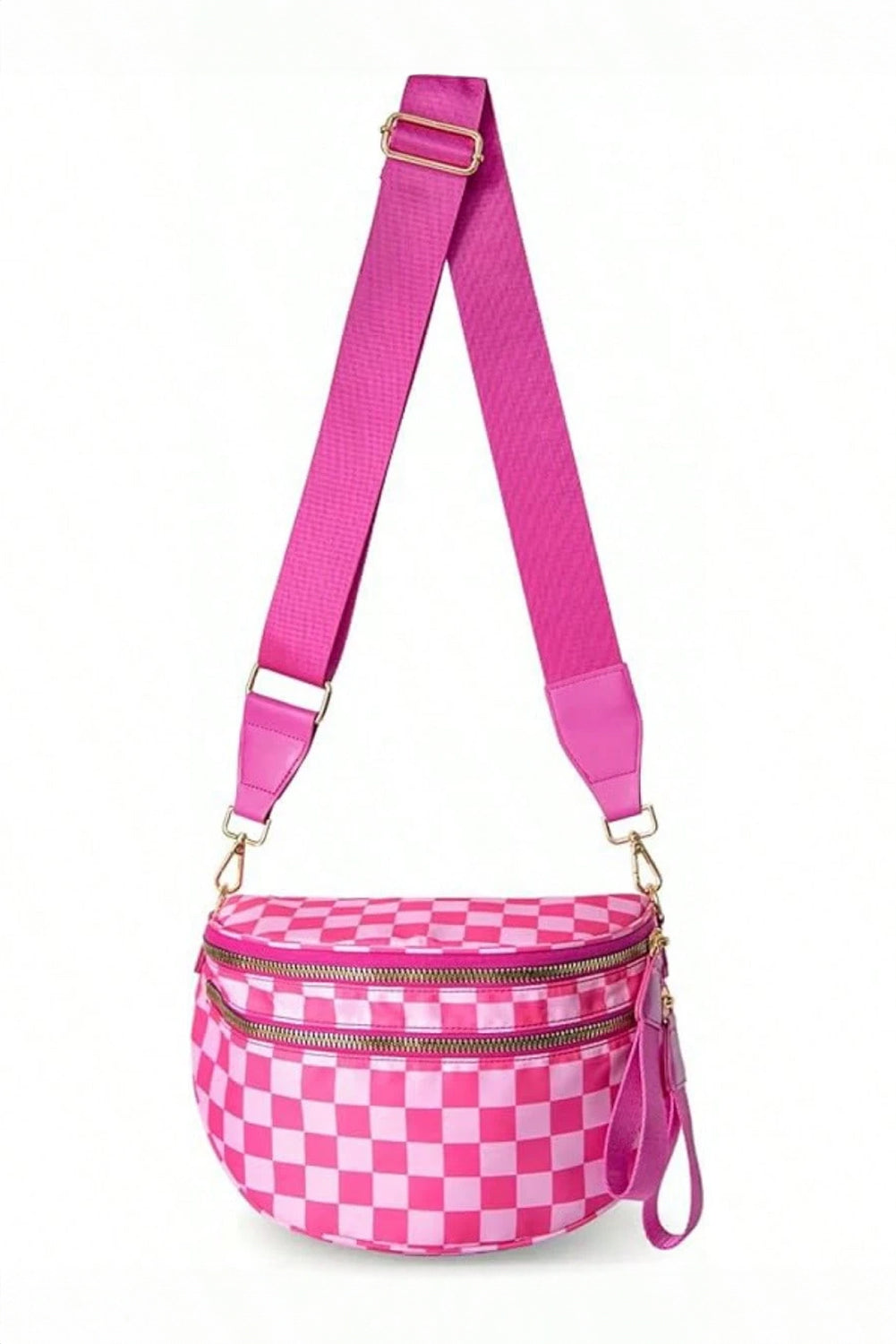 Blackish Green Checkered Print Wide Strap Large Crossbody Bag