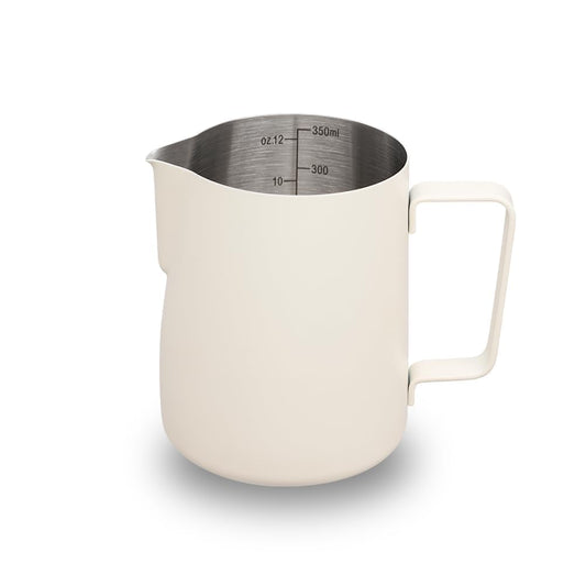 watchget Stainless Steel Milk Frothing Pitcher 12oz/350ml - Espresso Steaming Pitcher for Cappuccino, Latte Art, Coffee Machine Accessories Milk Jug Coffee Frother Cup, Creamy White