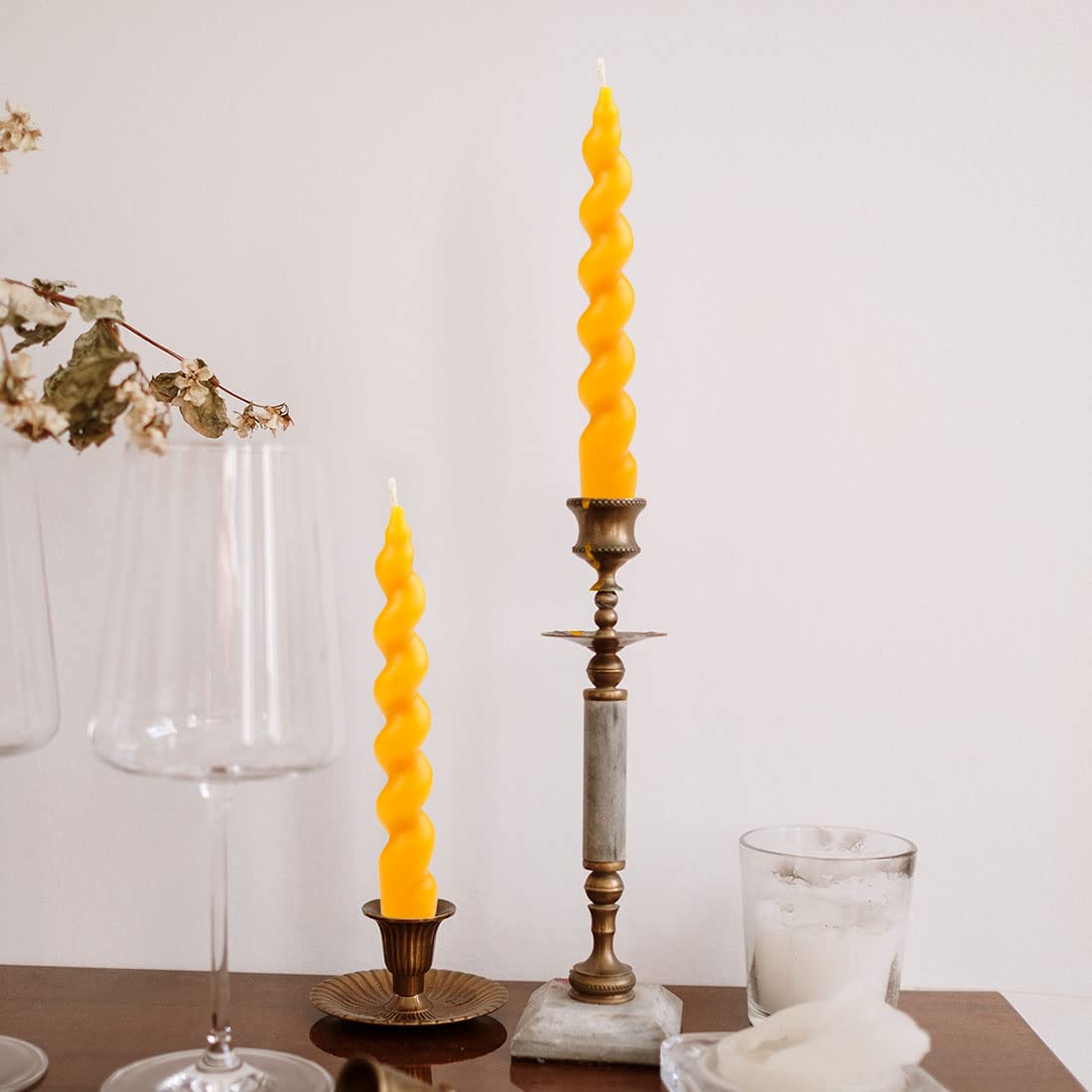 DEYBBY Spiral Beeswax Candle, 7 inch 2 Pack Twisted Pure Beeswax Candles for Home Meditation Dinner Decor