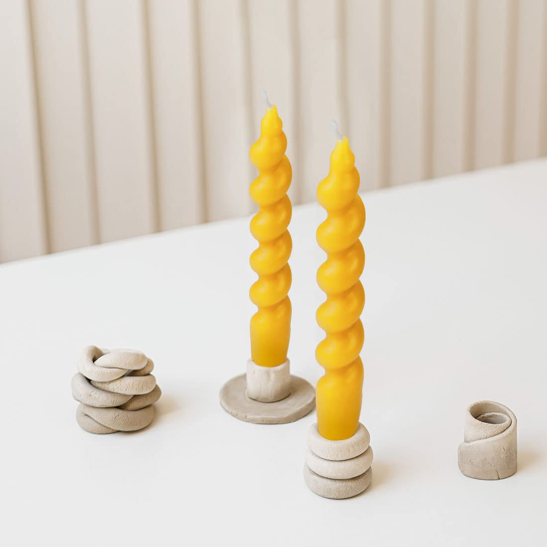 DEYBBY Spiral Beeswax Candle, 7 inch 2 Pack Twisted Pure Beeswax Candles for Home Meditation Dinner Decor