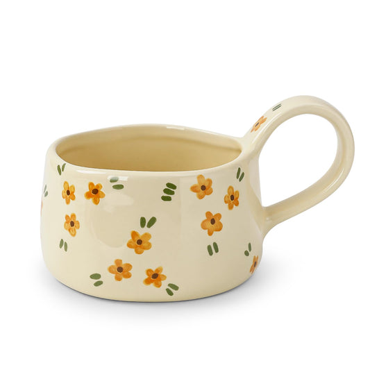 Koythin Ceramic Coffee Mug, Aesthetic Funny Mugs for Milk Cocktails Juice Latte Cappuccino, Cute Teacup with Floral Pattern for Afternoon Tea, Espresso Cups for Mom Girl, 8 oz/230 ml (Yellow Flower)