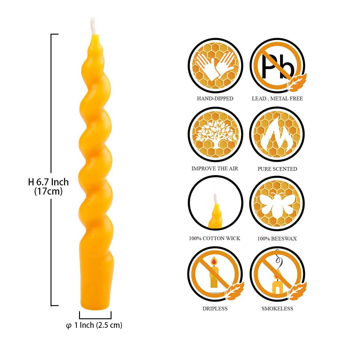 DEYBBY Spiral Beeswax Candle, 7 inch 2 Pack Twisted Pure Beeswax Candles for Home Meditation Dinner Decor