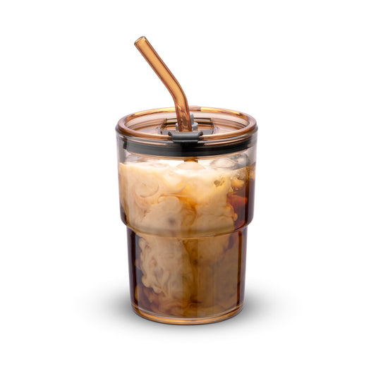 BLUEPOLAR 13oz/400ml Tumbler Water Glass, Cups with Straw and Lid Sealed Carry on for Coffee, Iced Tea, Thick Wall Insulated Glass Cup (Amber)…