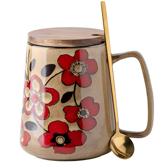 DRNKNSTX 24oz/710ml Large Ceramic Coffee Mug with Handle,Hand Painted Vintage Floral Big Coffee Cup,Tall Tea Cup for Office and Home,Extra Large Ceramic Coffee Mug,Microwave and Dishwasher Safe