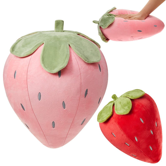 Juexica 2 Pcs Strawberry Pillow Fruit Plush Pillow 15.7 Inch 9.8 Inch Soft Kawaii Strawberry Bedroom Decor Aesthetic Cute Berry Decor for Room Home Birthday Gifts(Red，Pink)
