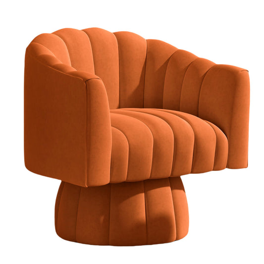 Accent Chair Mid Century 360 Degree Swivel Chair,Modern Lounge Sofa Round Barrel Chair with Wide Upholstered,Fluffy Velvet Fabric Chairs for Home Sofa Living Room/Bedroom/Waiting Room (Orange)