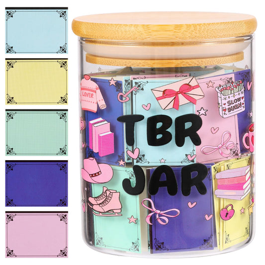 TBR Jar Gifts for Book Lovers Reading Accessories To Be Read List Jar with 100 Colorful Notes Bookish Bookworm Gift for Book lover (Style 2)