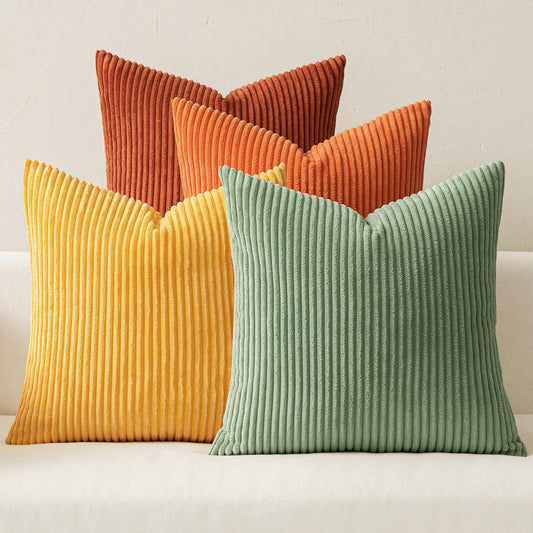 MIULEE Fall Decorative Throw Pillow Covers 18x18 Inch Set of 4, Vibrant Cushion Covers Vintage Retro Home Decor, Mix and Match Color Clash Design for Sofa Couch Bed Living Room Yellow Rust Green